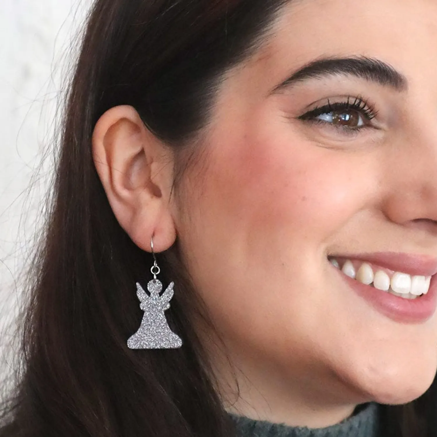 Angel Glitter Drop Earrings - Silver^Erstwilder Hot