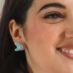 Atomic Boomerang Glitter Stud Earrings - Blue^Erstwilder