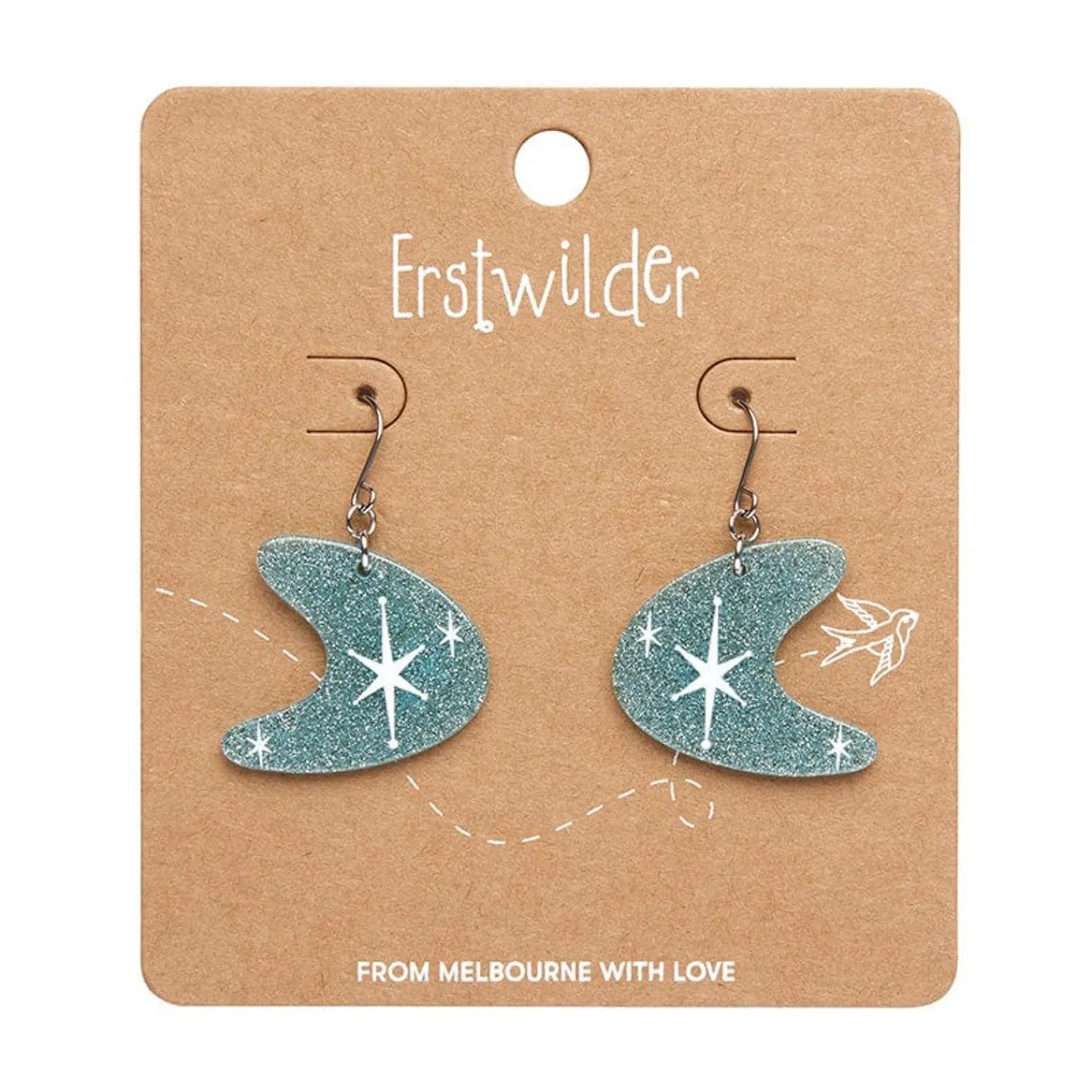 Atomic Boomerang Glitter Drop Earrings - Blue^Erstwilder Best