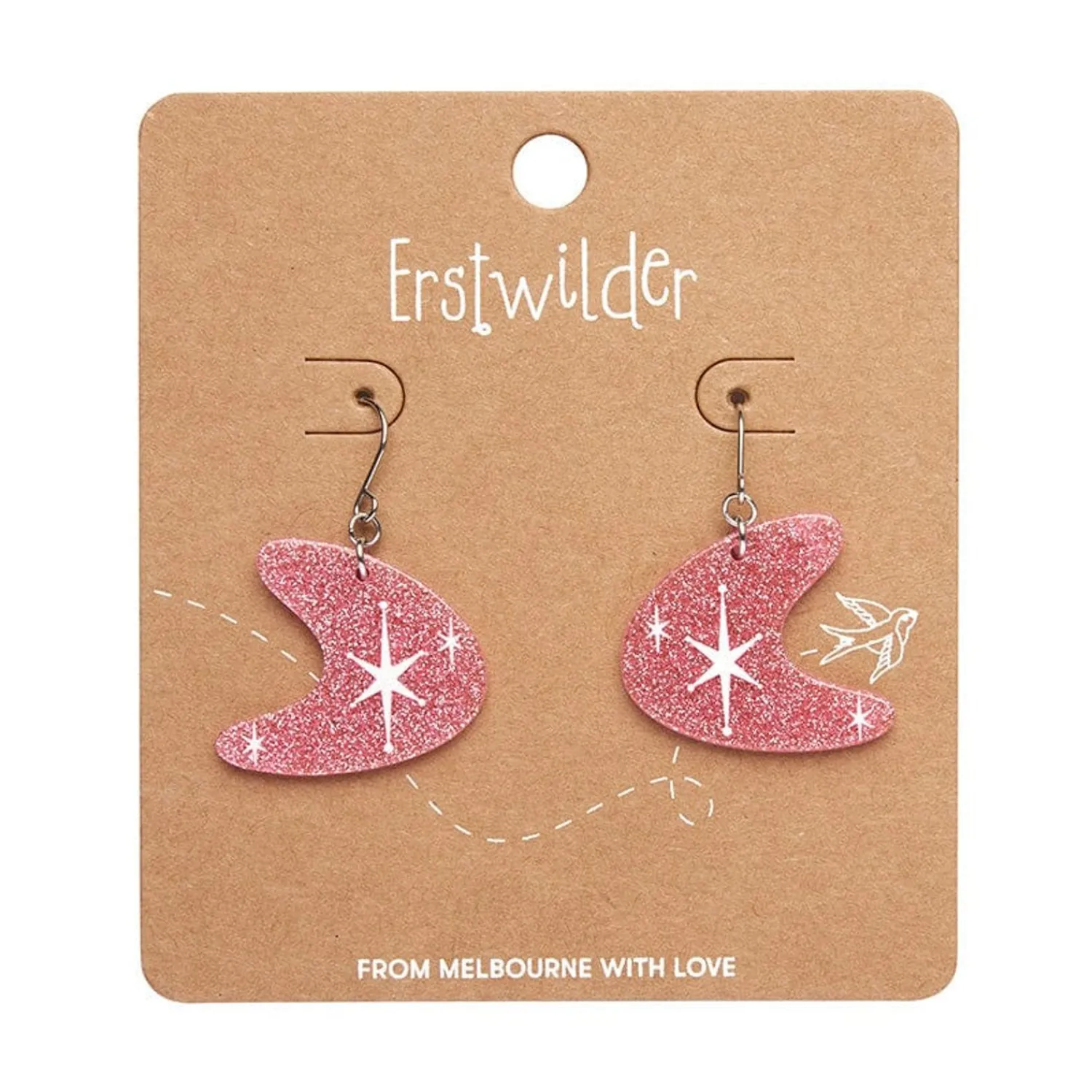 Atomic Boomerang Glitter Drop Earrings - Pink^Erstwilder Best