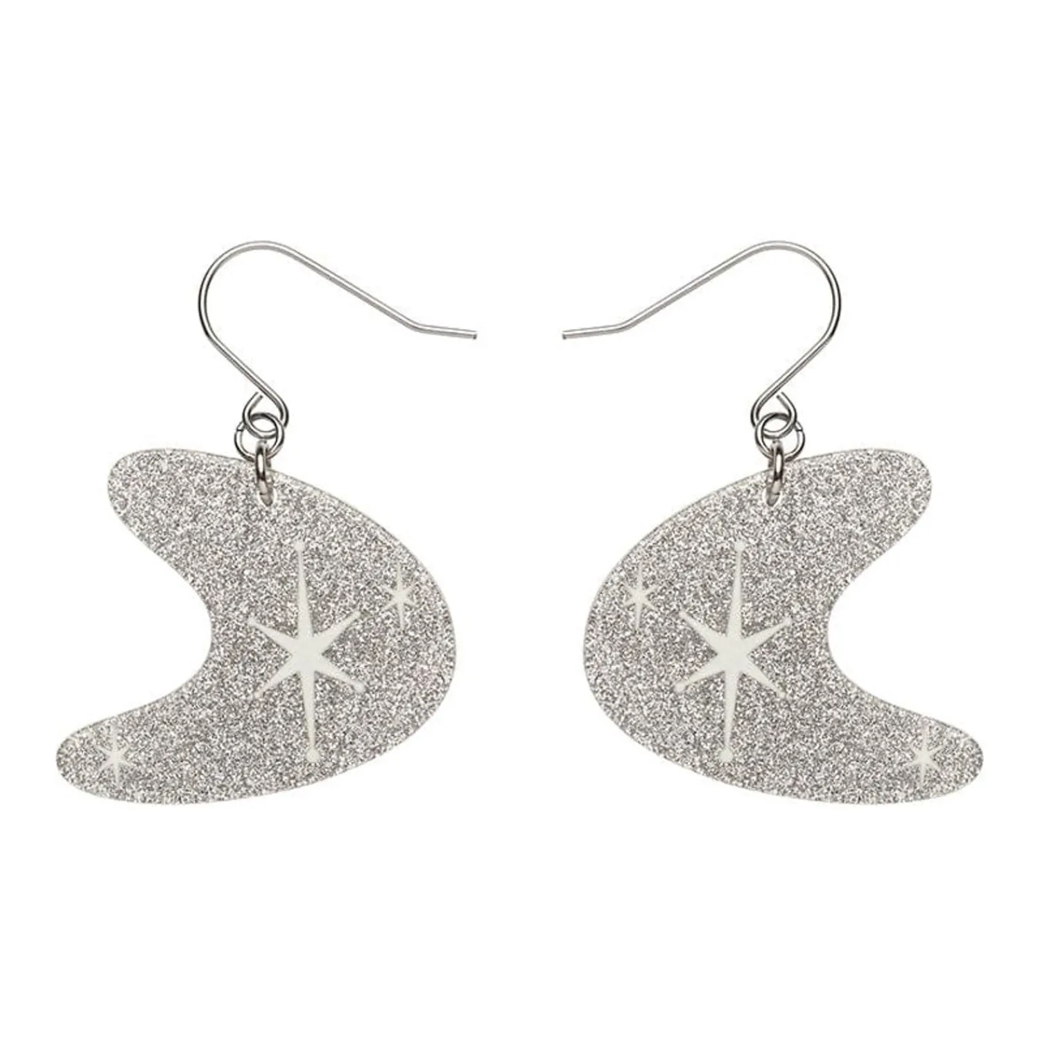 Atomic Boomerang Glitter Drop Earrings - Silver^Erstwilder New