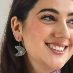 Atomic Boomerang Glitter Drop Earrings - Silver^Erstwilder New