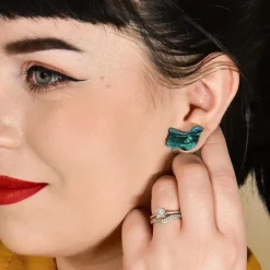 Bird Ripple Glitter Resin Stud Earrings - Green^Erstwilder Hot