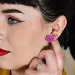 Bird Textured Glitter Resin Stud Earrings - Fuchsia^Erstwilder