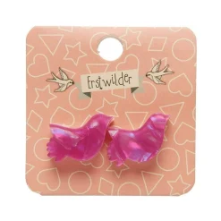 Bird Textured Glitter Resin Stud Earrings - Fuchsia^Erstwilder