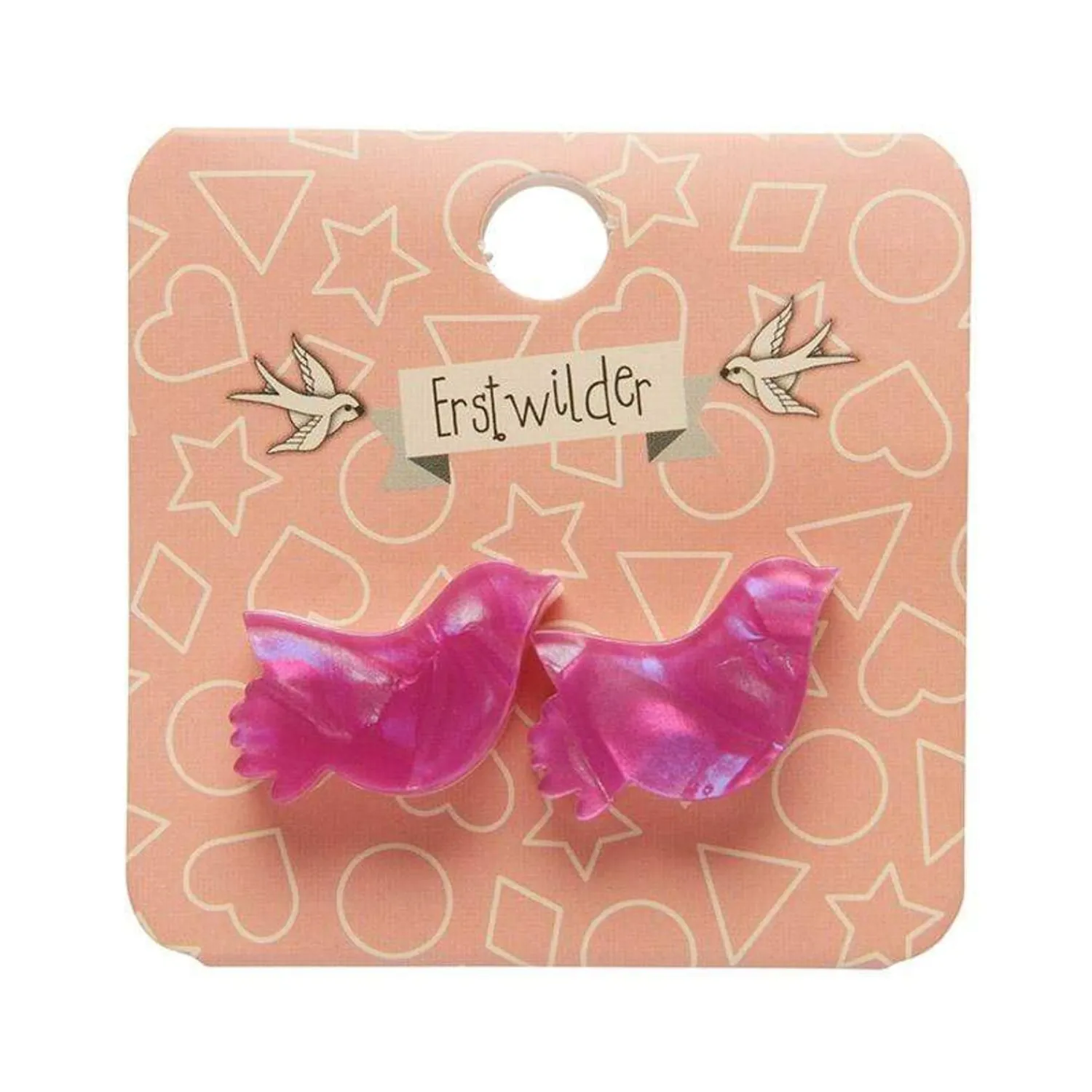 Bird Textured Glitter Resin Stud Earrings - Fuchsia^Erstwilder
