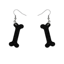 Bones Glitter Resin Drop Earrings - Black^Erstwilder