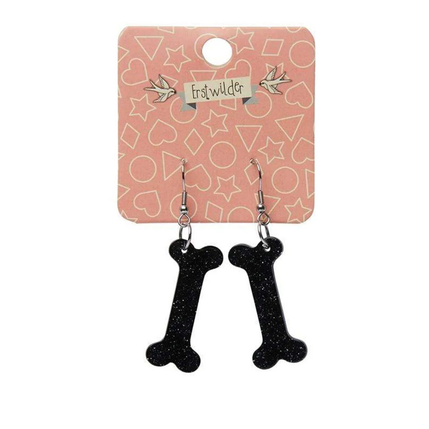 Bones Glitter Resin Drop Earrings - Black^Erstwilder