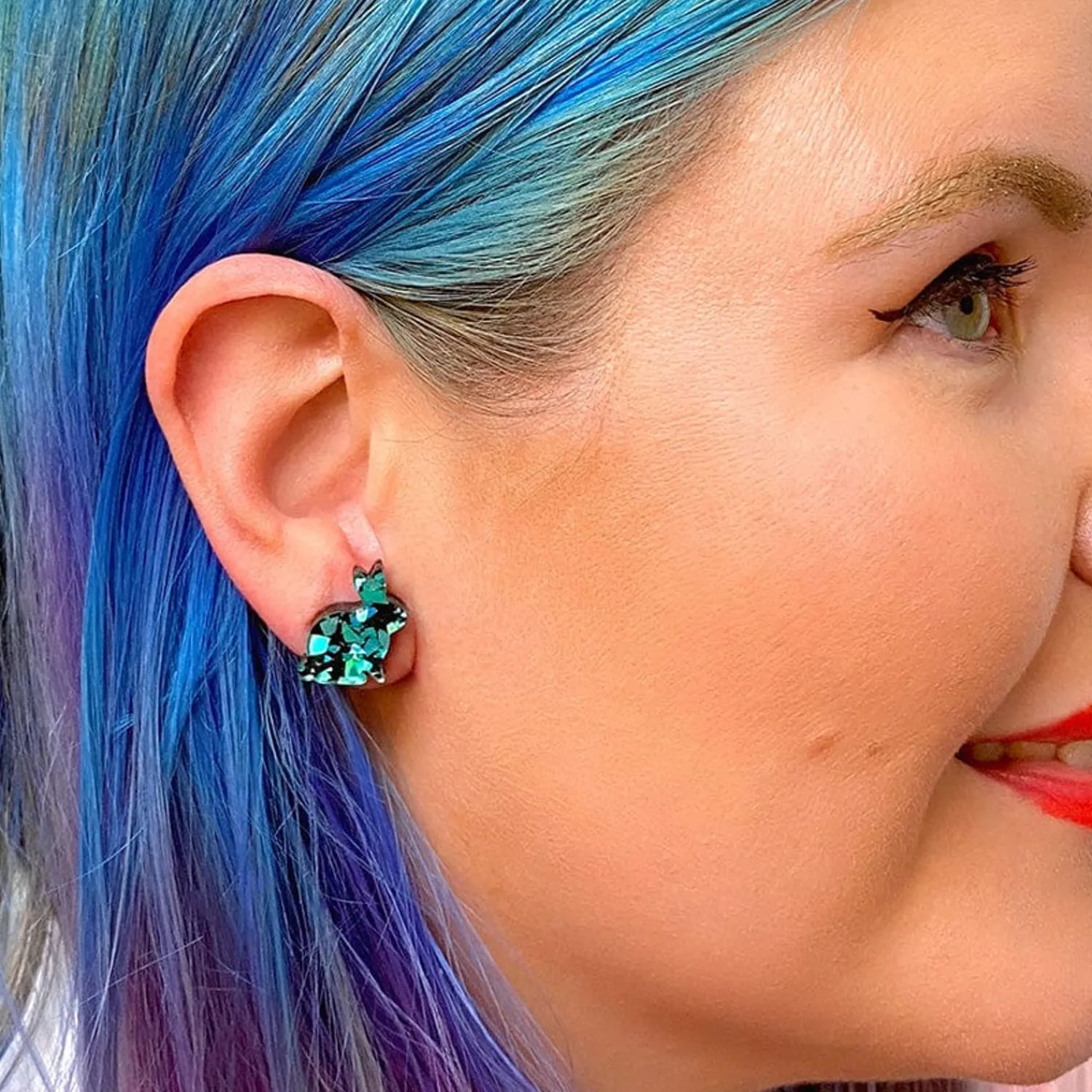 Bunny Chunky Glitter Resin Stud Earrings - Green^Erstwilder Sale