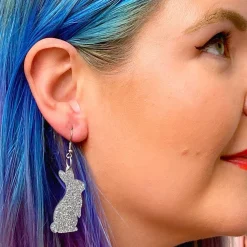 Bunny Glitter Resin Drop Earrings - Silver^Erstwilder Online