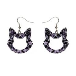 Cat Head Chunky Glitter Resin Drop Earrings - Purple^Erstwilder New