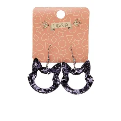 Cat Head Chunky Glitter Resin Drop Earrings - Purple^Erstwilder New