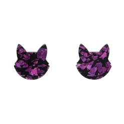 Cat Head Chunky Glitter Resin Stud Earrings - Purple^Erstwilder Outlet