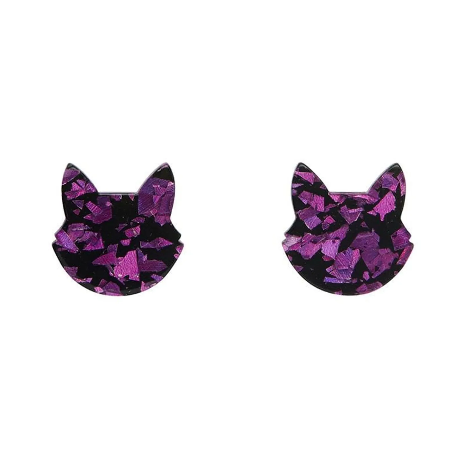 Cat Head Chunky Glitter Resin Stud Earrings - Purple^Erstwilder Outlet