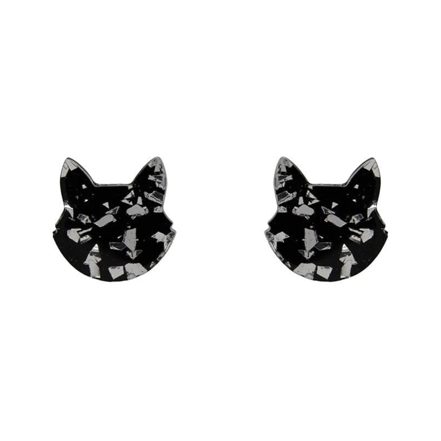 Cat Head Chunky Glitter Resin Stud Earrings - Silver^Erstwilder Outlet