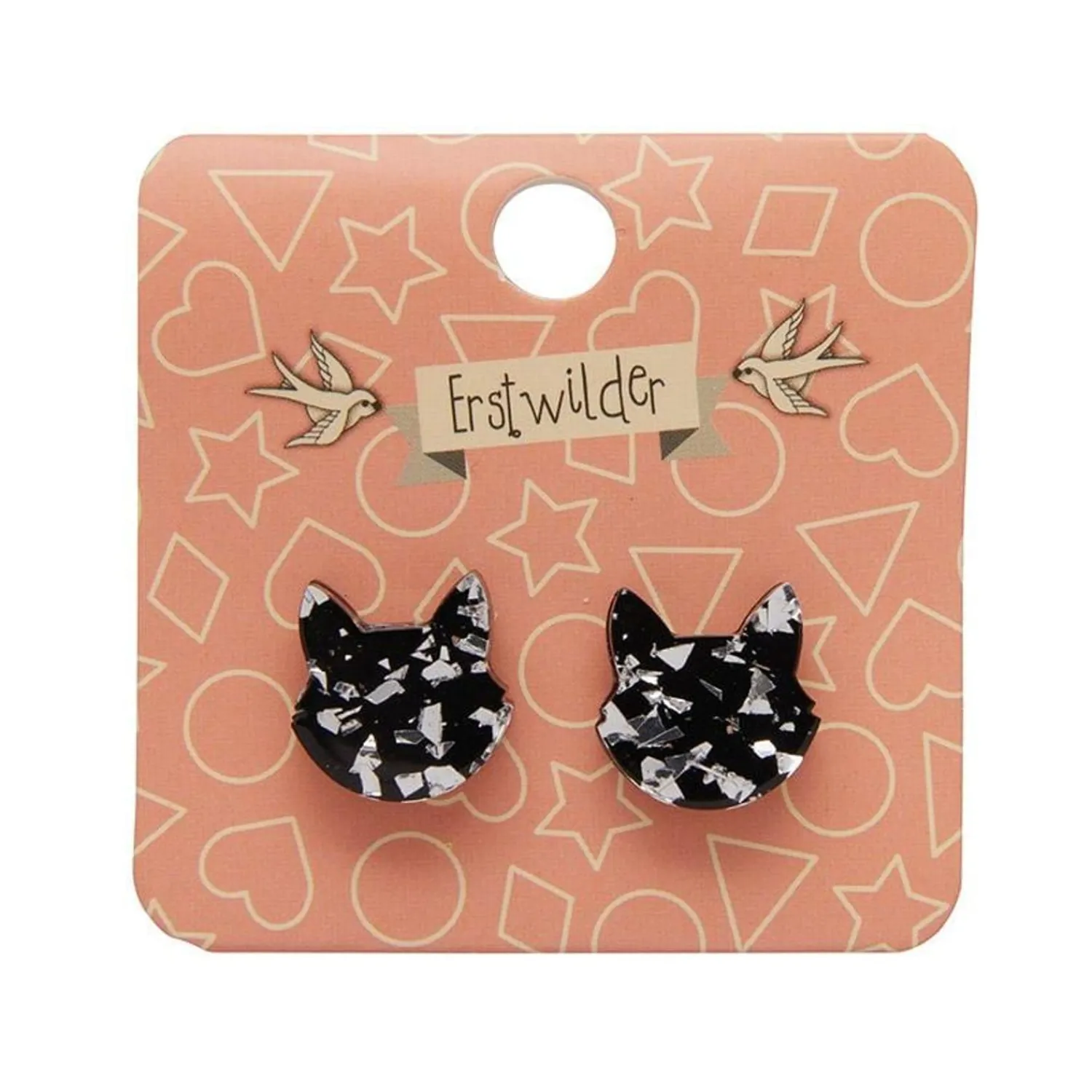 Cat Head Chunky Glitter Resin Stud Earrings - Silver^Erstwilder Outlet
