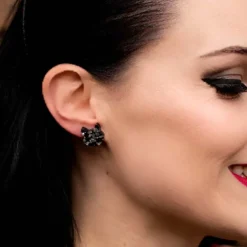 Cat Head Chunky Glitter Resin Stud Earrings - Silver^Erstwilder Outlet