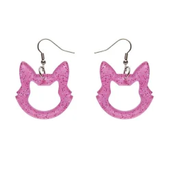 Cat Head Glitter Resin Drop Earrings - Pink^Erstwilder Sale