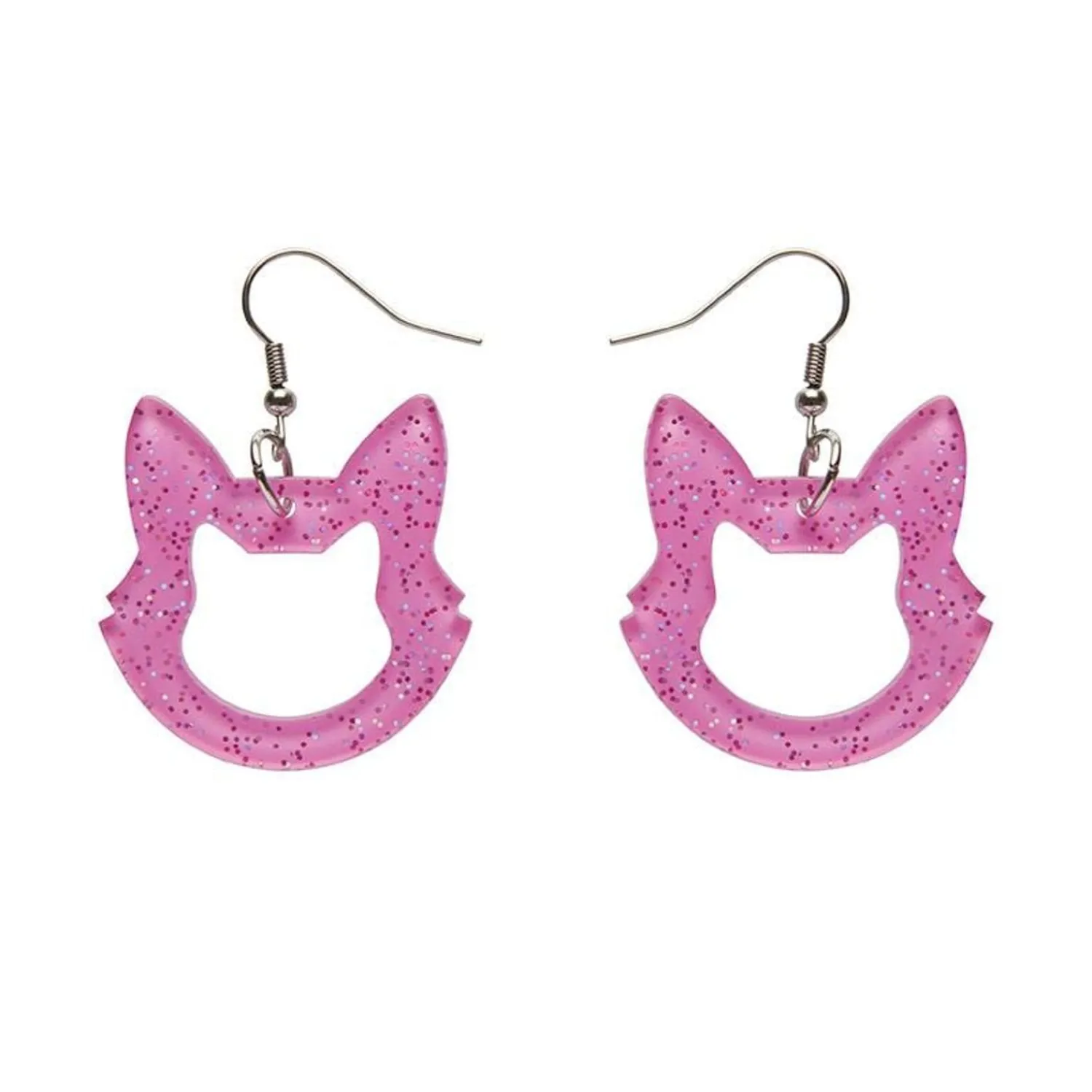 Cat Head Glitter Resin Drop Earrings - Pink^Erstwilder Sale