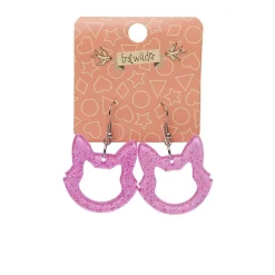 Cat Head Glitter Resin Drop Earrings - Pink^Erstwilder Sale