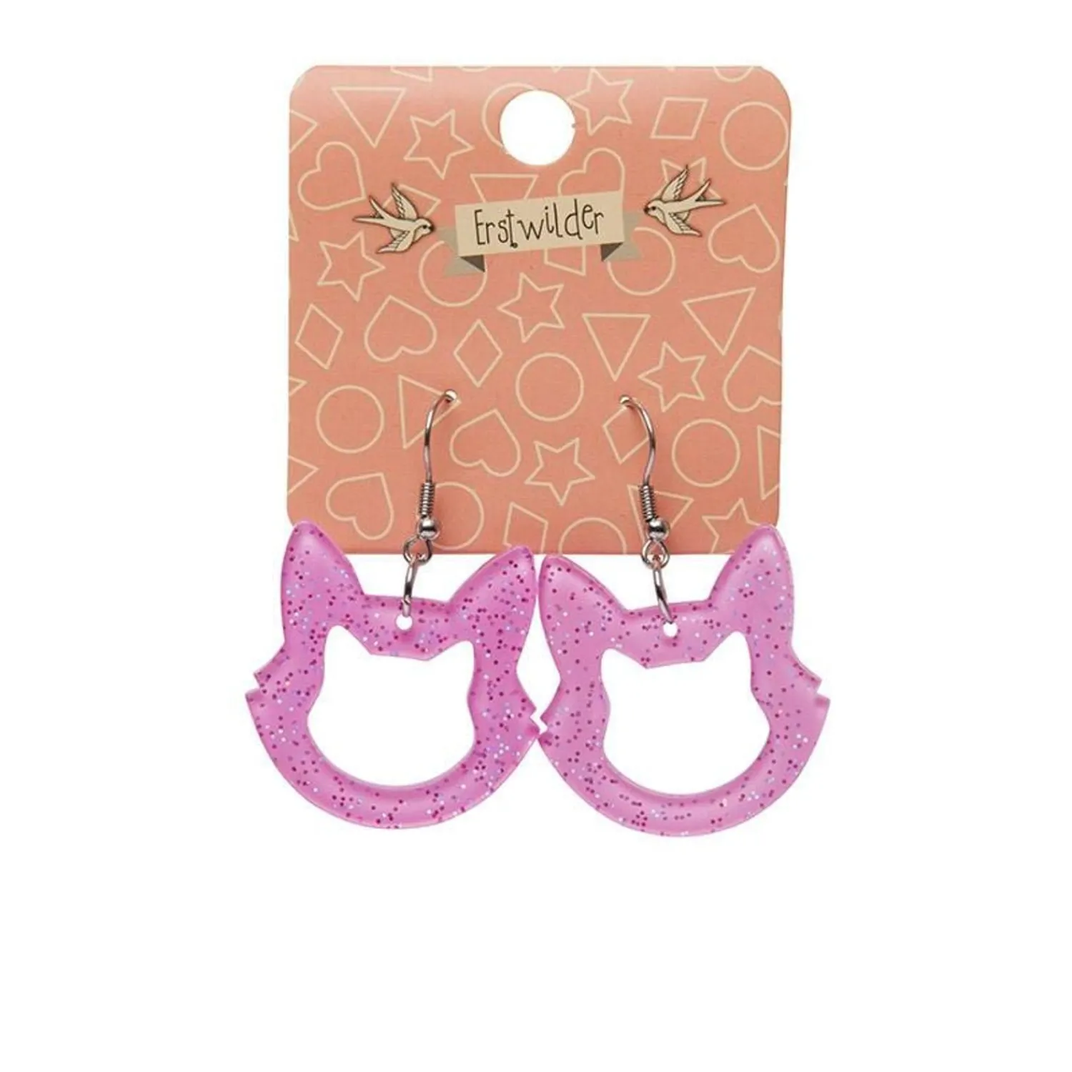 Cat Head Glitter Resin Drop Earrings - Pink^Erstwilder Sale