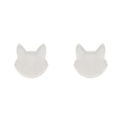 Cat Head Glitter Resin Stud Earrings - White^Erstwilder