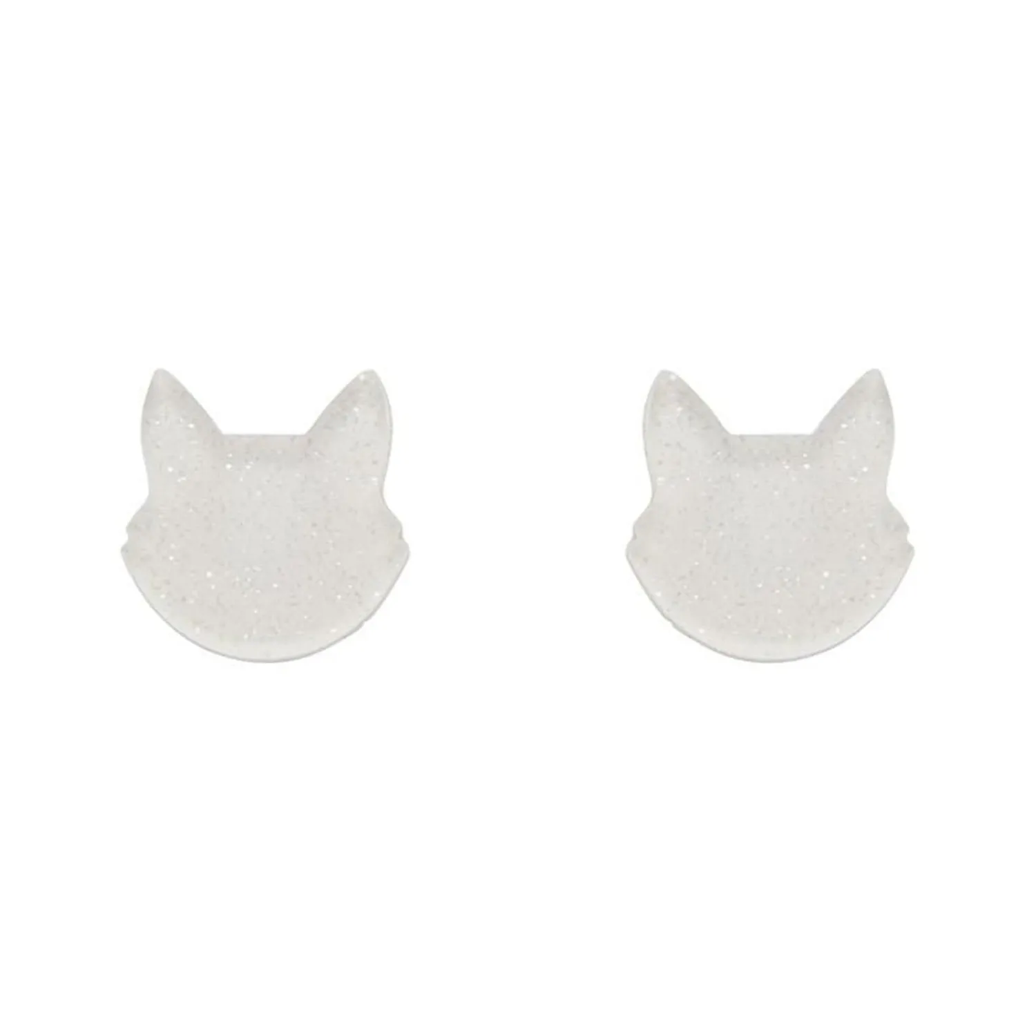 Cat Head Glitter Resin Stud Earrings - White^Erstwilder