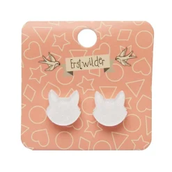 Cat Head Glitter Resin Stud Earrings - White^Erstwilder