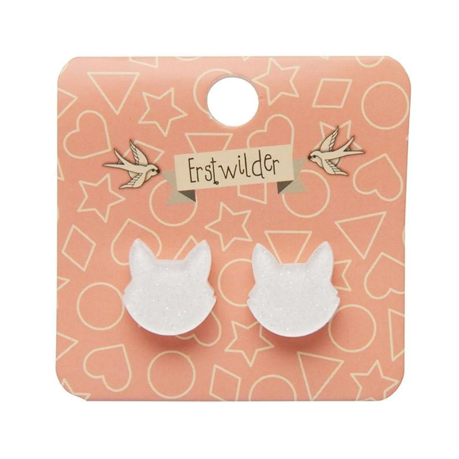 Cat Head Glitter Resin Stud Earrings - White^Erstwilder