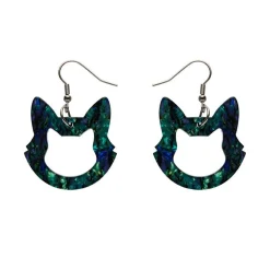 Cat Head Lava Resin Drop Earrings - Green^Erstwilder New