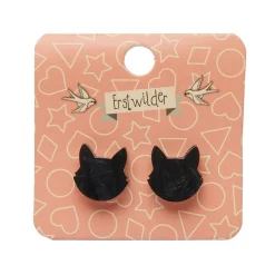 Cat Head Ripple Resin Stud Earrings - Black^Erstwilder Outlet