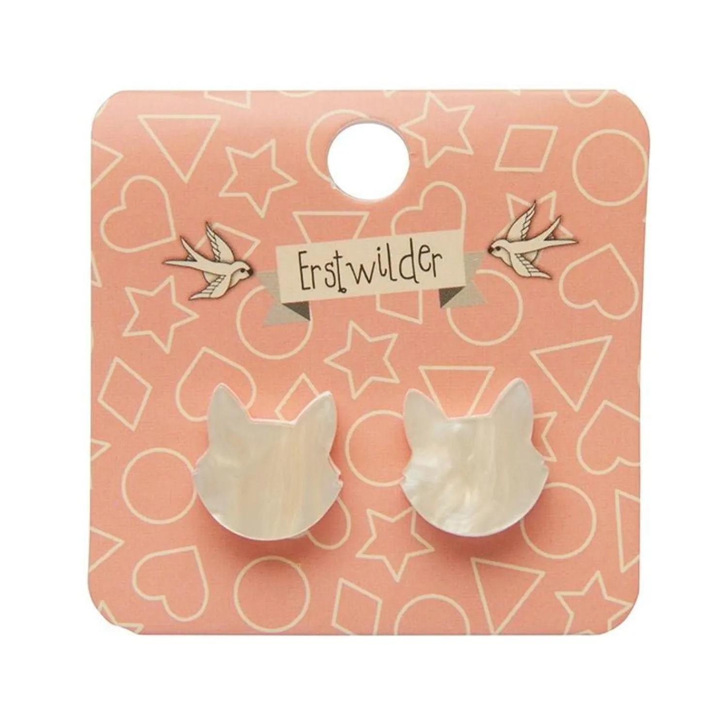 Cat Head Ripple Resin Stud Earrings - White^Erstwilder Clearance