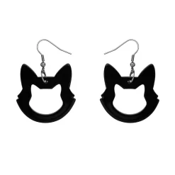 Cat Head Solid Resin Drop Earrings - Black^Erstwilder Clearance