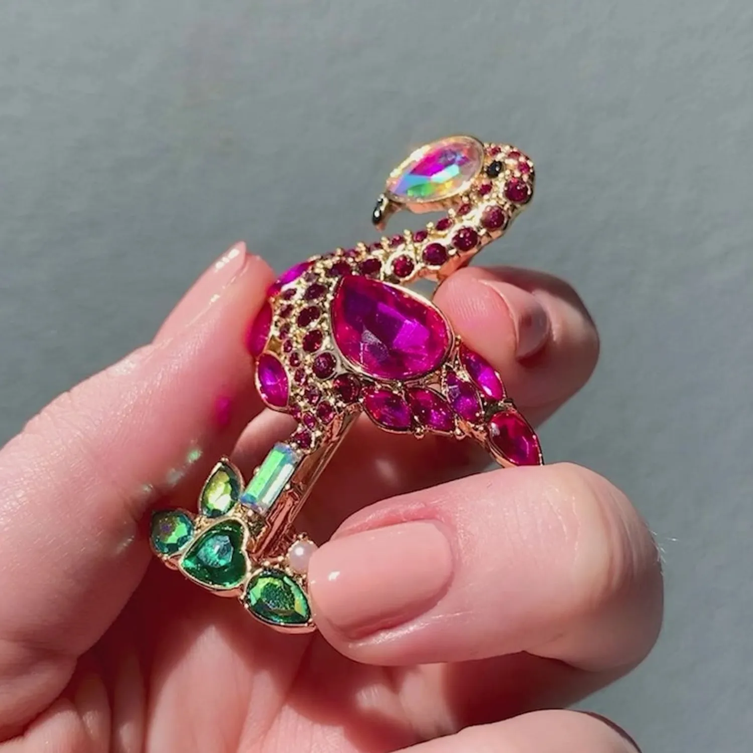 Flamboyant Flamingo Funk Stone Set Crystal Brooch^Erstwilder Sale