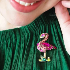 Flamboyant Flamingo Funk Stone Set Crystal Brooch^Erstwilder Sale