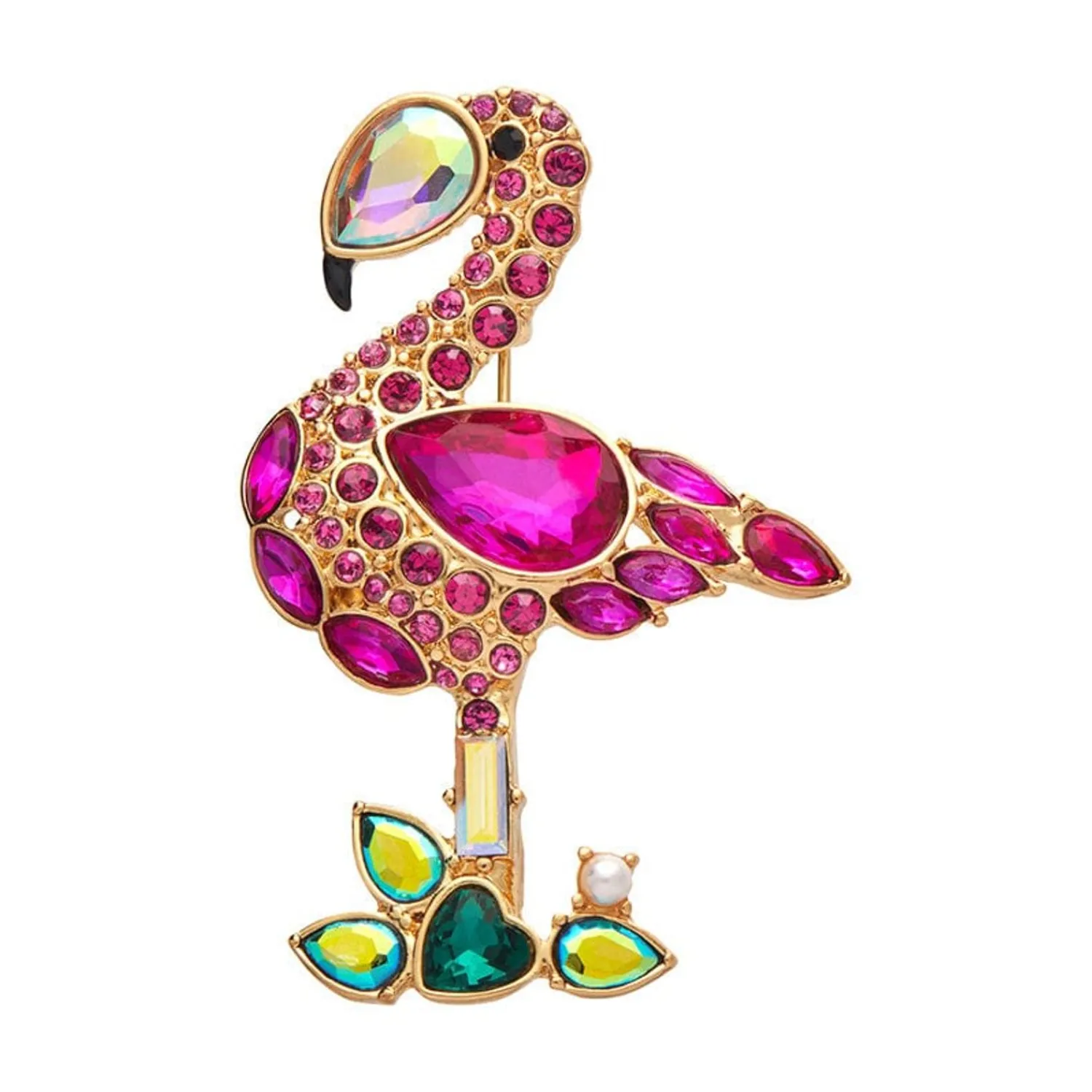 Flamboyant Flamingo Funk Stone Set Crystal Brooch^Erstwilder Sale
