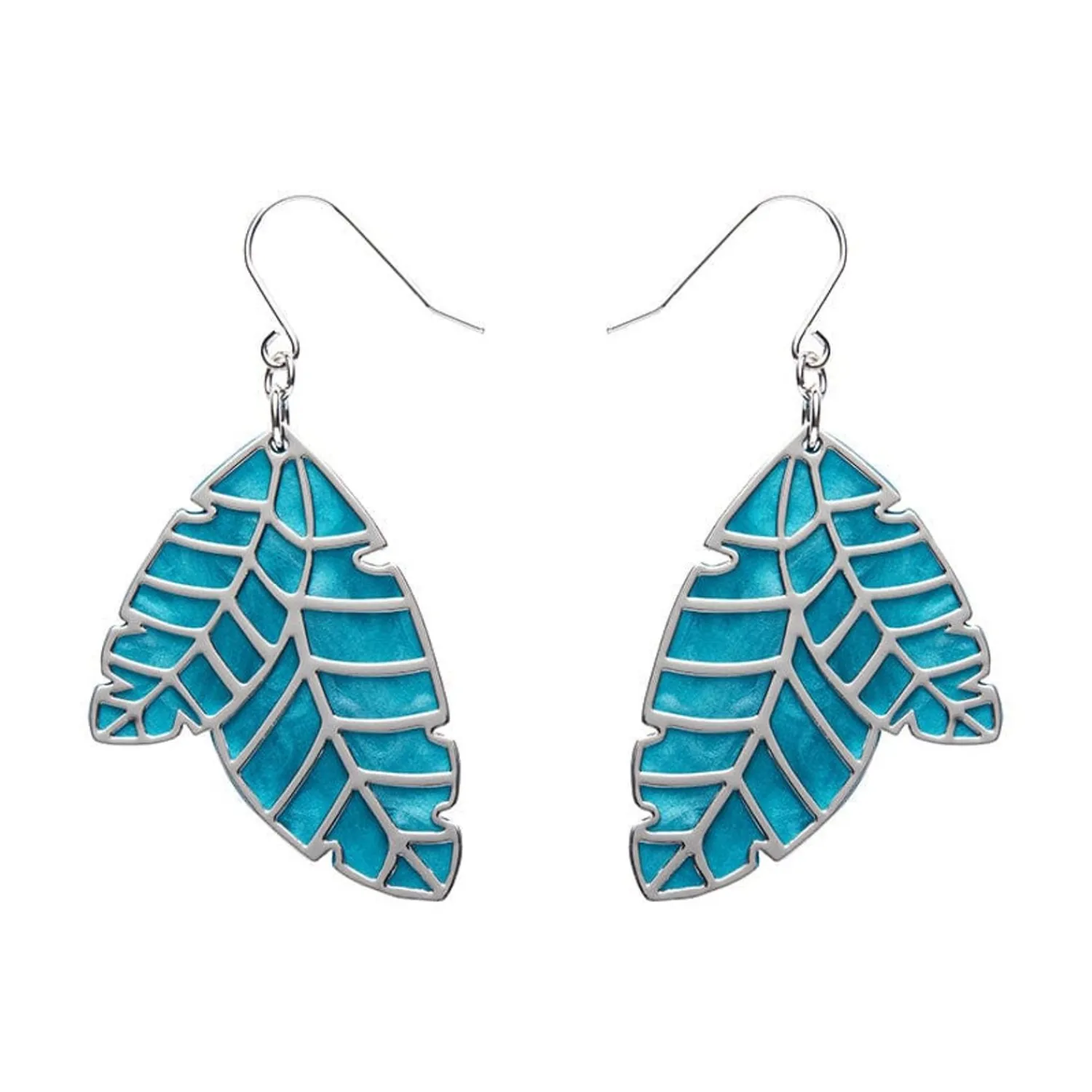 Leaf Textured Emerald Resin Drop Earrings - Silver^Erstwilder Hot
