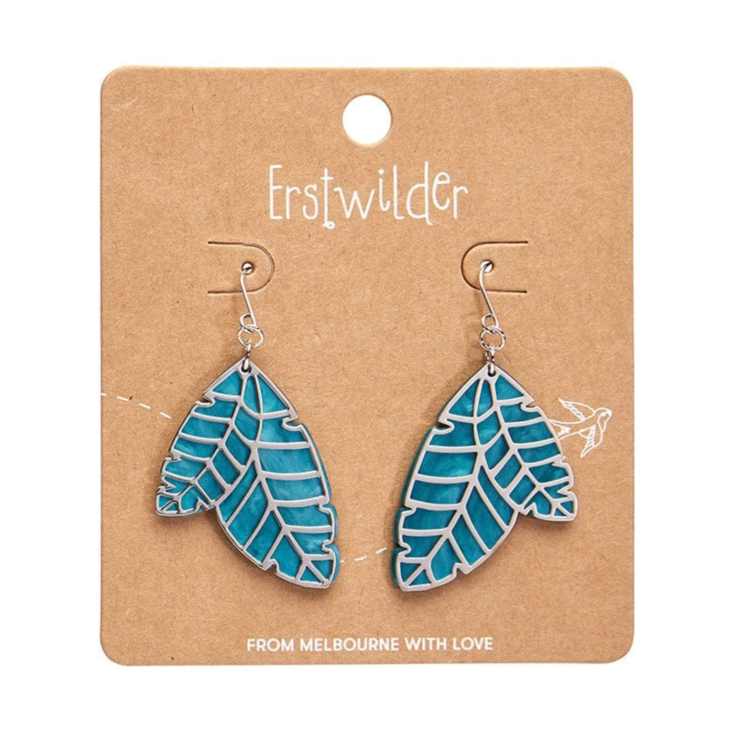 Leaf Textured Emerald Resin Drop Earrings - Silver^Erstwilder Hot
