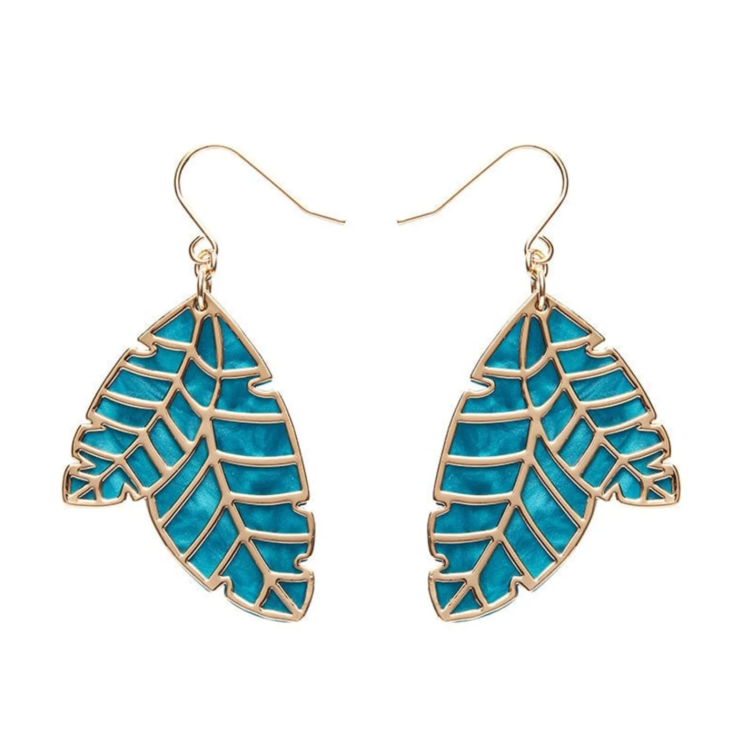 Leaf Textured Emerald Resin Drop Earrings - Gold^Erstwilder Online