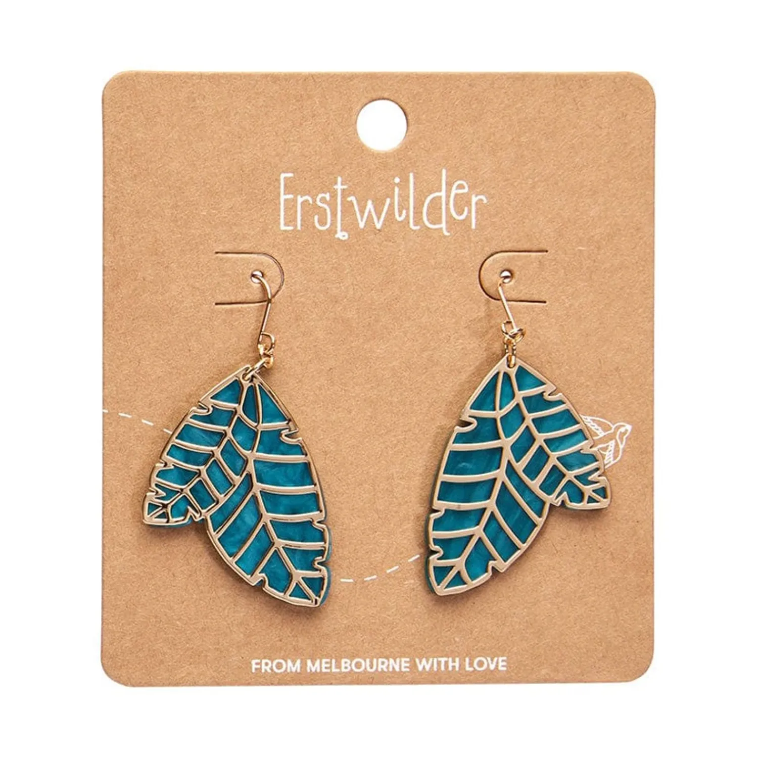 Leaf Textured Emerald Resin Drop Earrings - Gold^Erstwilder Online