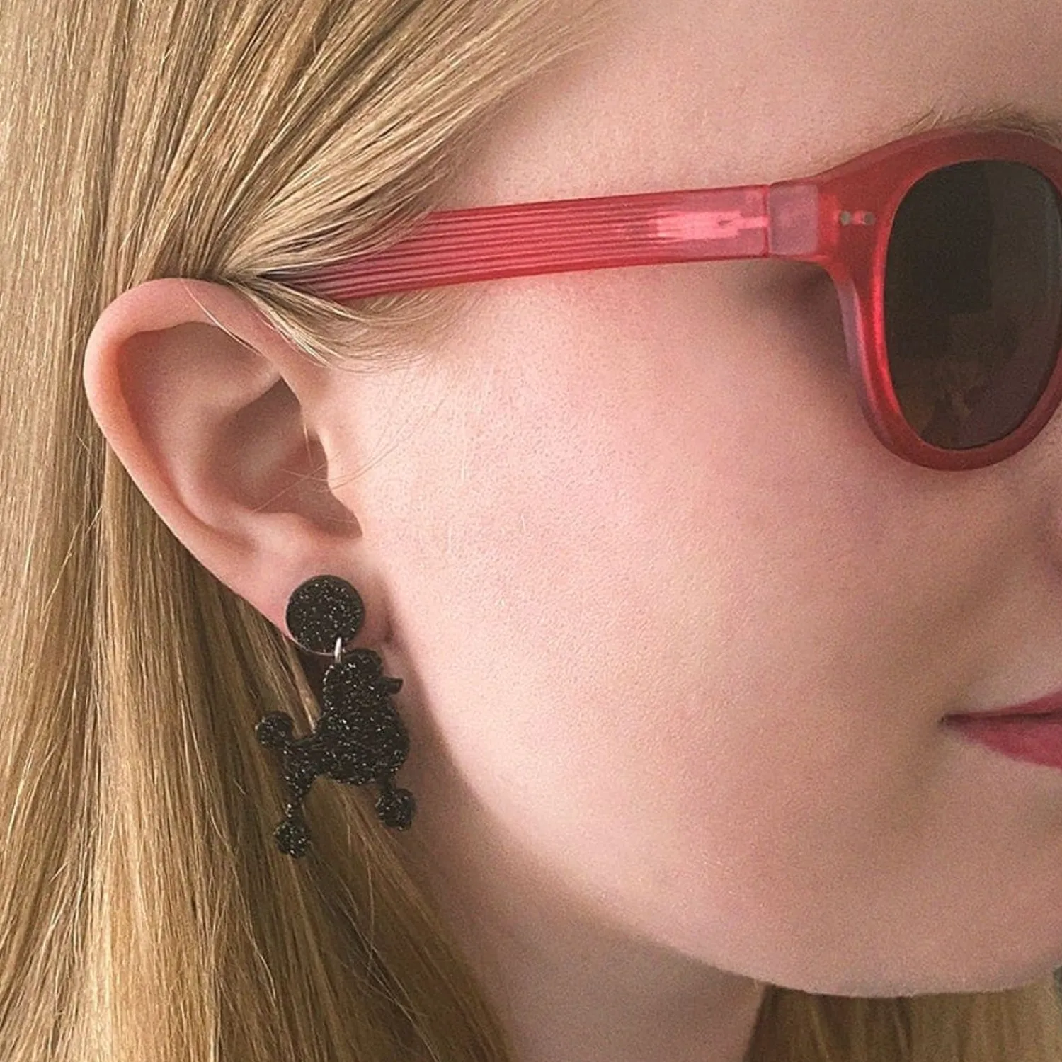 Poodle Glitter Post Drop Earrings - Black^Erstwilder Best