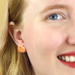 Pumpkin Patch Stud Earrings Set - Orange & Orange Gingham^Erstwilder
