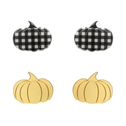 Pumpkin Patch Stud Earrings Set - Gold & Black Gingham^Erstwilder Best