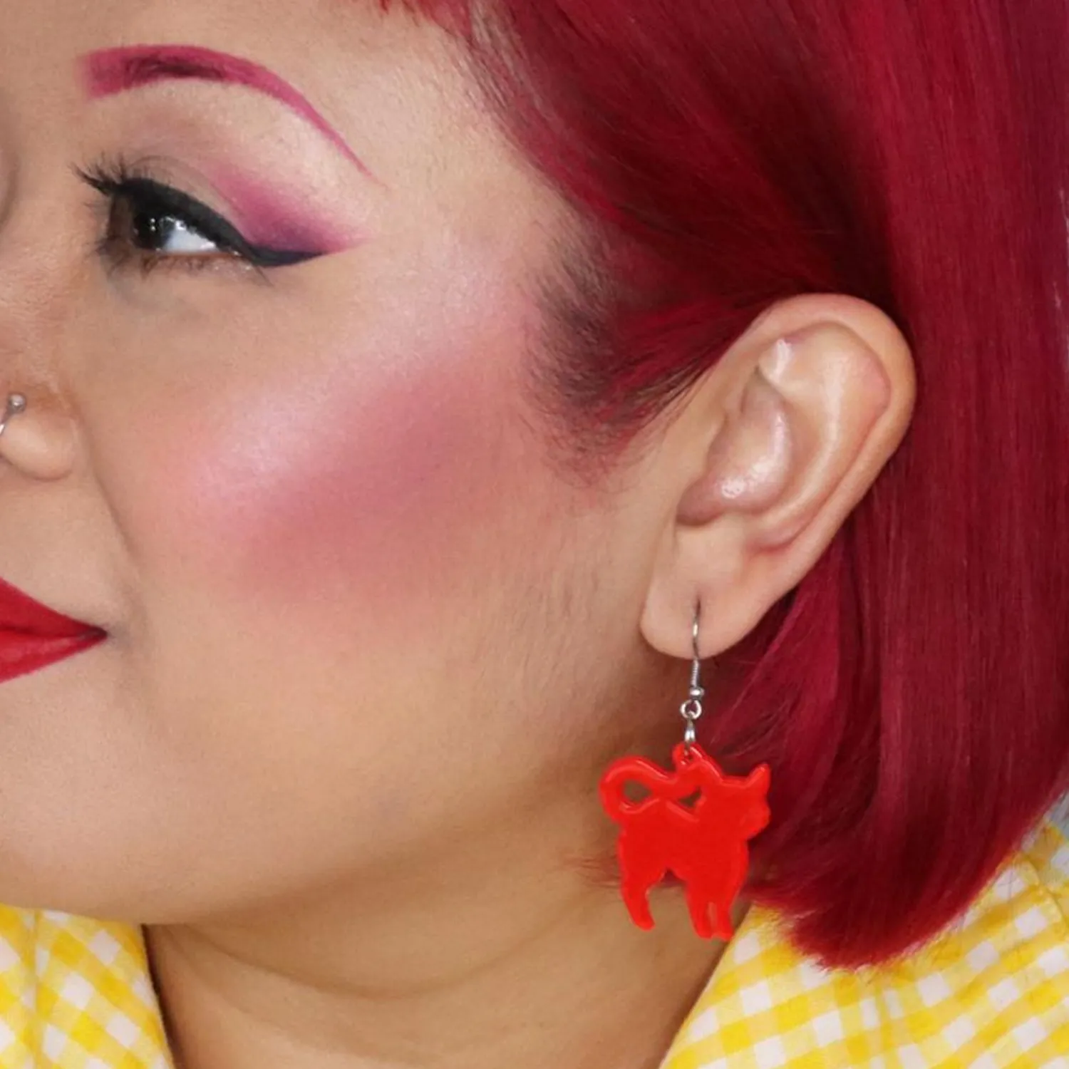 Pussy Cat Bubble Resin Drop Earrings - Red^Erstwilder