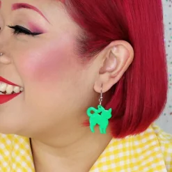 Pussy Cat Bubble Resin Drop Earrings - Green^Erstwilder Online