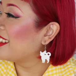 Pussy Cat Bubble Resin Drop Earrings - White^Erstwilder