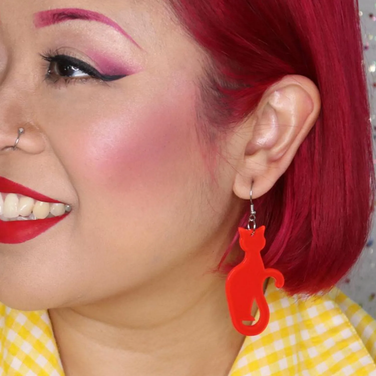 Sitting Cat Bubble Resin Drop Earrings - Red^Erstwilder Discount