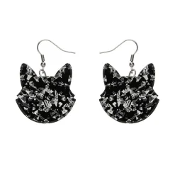 Solid Cat Head Chunky Glitter Resin Drop Earrings - Silver^Erstwilder New
