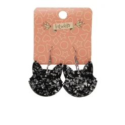 Solid Cat Head Chunky Glitter Resin Drop Earrings - Silver^Erstwilder New