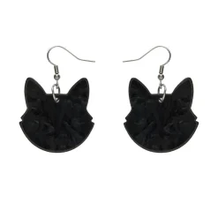 Solid Cat Head Ripple Resin Drop Earrings - Black^Erstwilder Outlet